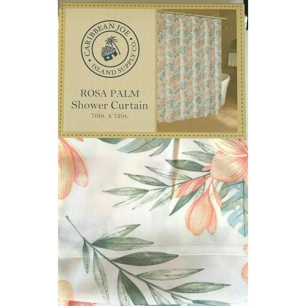 Caribbean Joe Rosa Palm Fabric Shower Curtain Beach Summer House Tropical 70x72